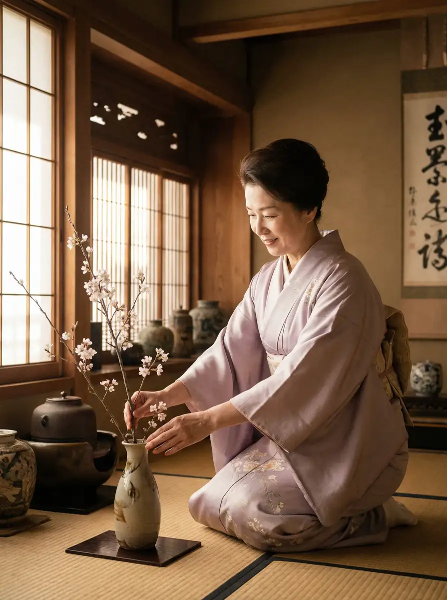 一位优雅的 婉儿别闹-最新作品|高清视频|婉儿别闹官网 在和室中插花